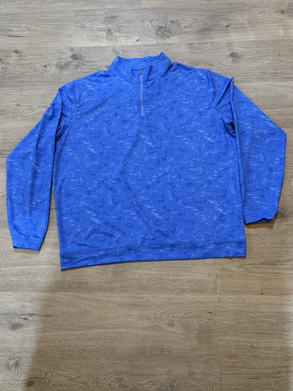 Peter Millar Perth 1/4 Zip Pullover Mens XXL 2XL Blue Tropical Camo Golf Stretch